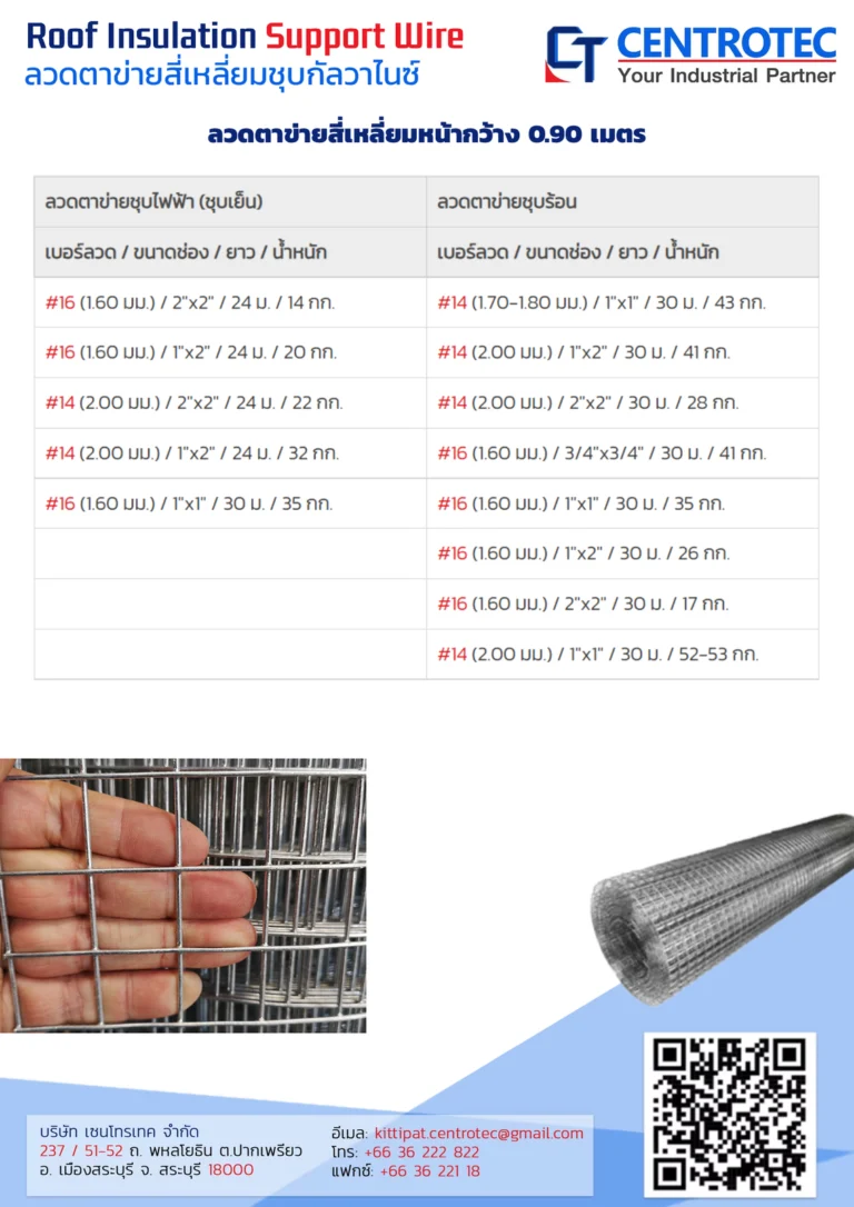 PVCコート屋根断熱材用金網の仕様表